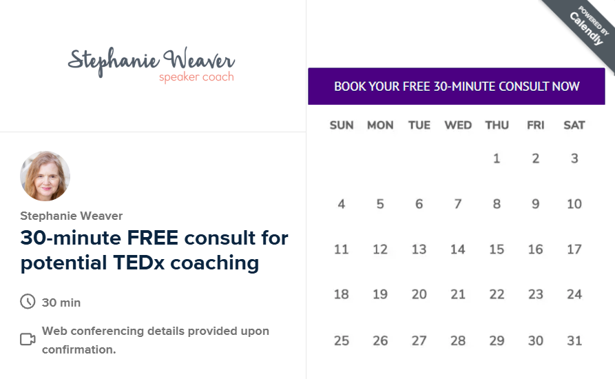 TED Talk Coach meeting calendar